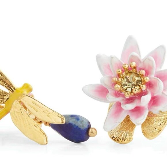 LES NEREIDES Anthropologie  DRAGONFLY AND WATER LILY ASYMMETRICAL SLEEPER EARRIN - Picture 3 of 3